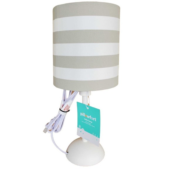 Matching Pair 14.75" Pillowfort Striped Gray Accent Bed/Sofa Side Table Lamps - Picture 4 of 6
